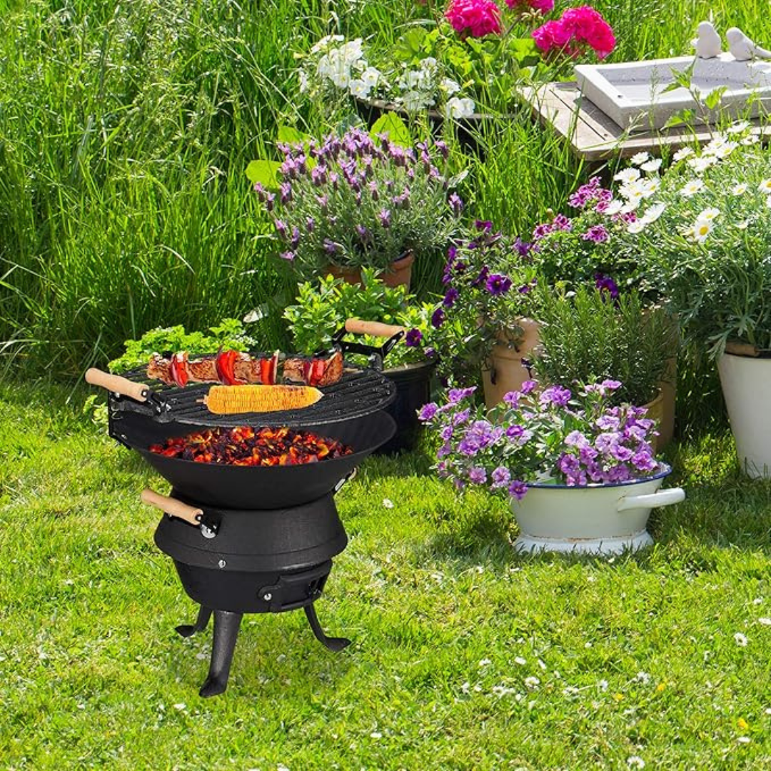 Grill ogrodowy na węgiel drzewny z regulacją rusztu