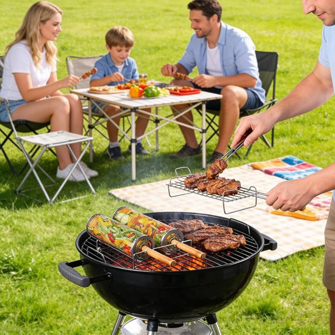Koszyki grillowe obrotowe ze stali nierdzewnej 304 – zestaw 2 szt.