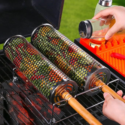 Koszyki grillowe obrotowe ze stali nierdzewnej 304 – zestaw 2 szt.